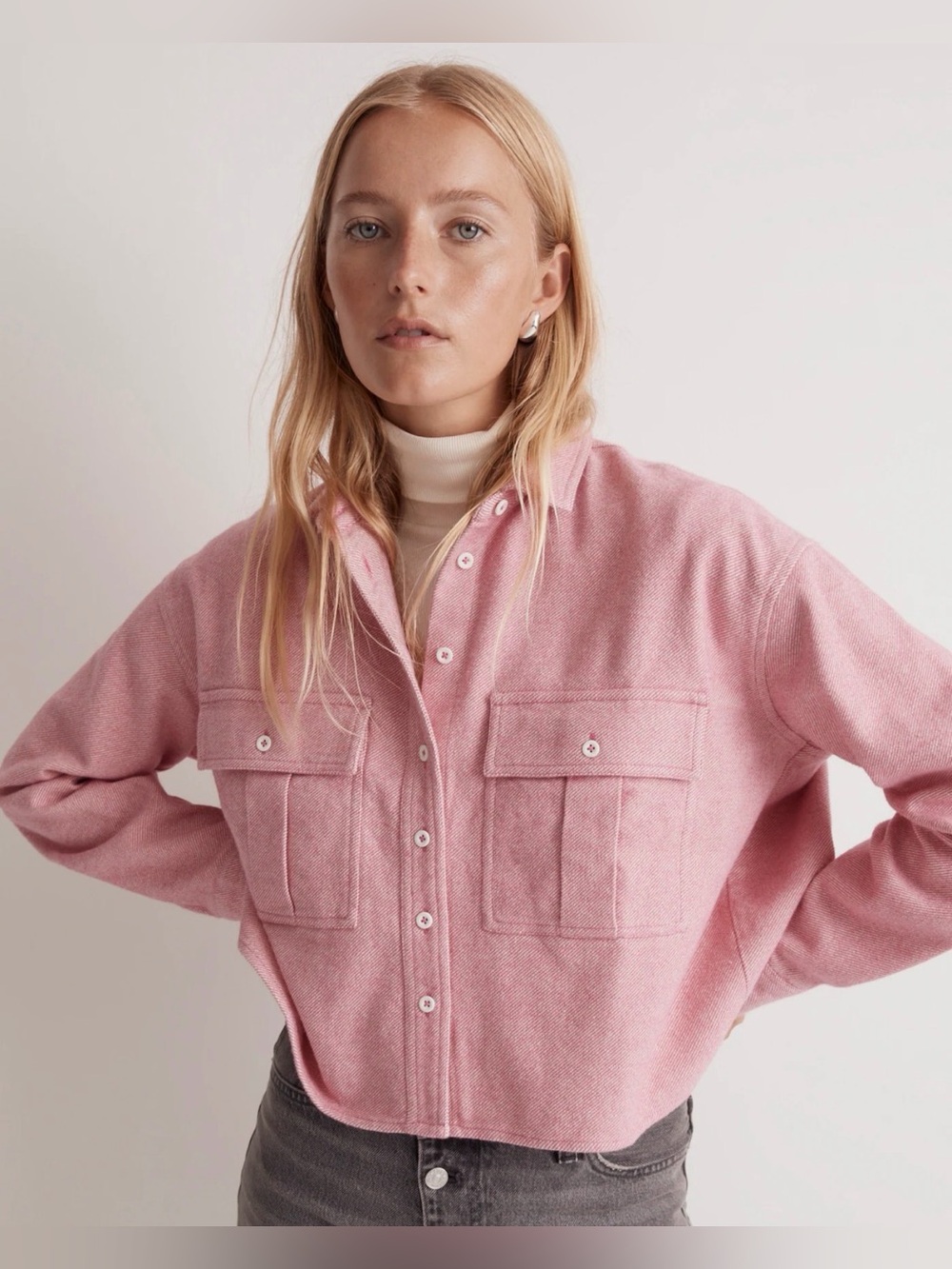 Madewell Flannel Cargo Button-Up Shirt Size in Nouveau Pink Medium - C64-002